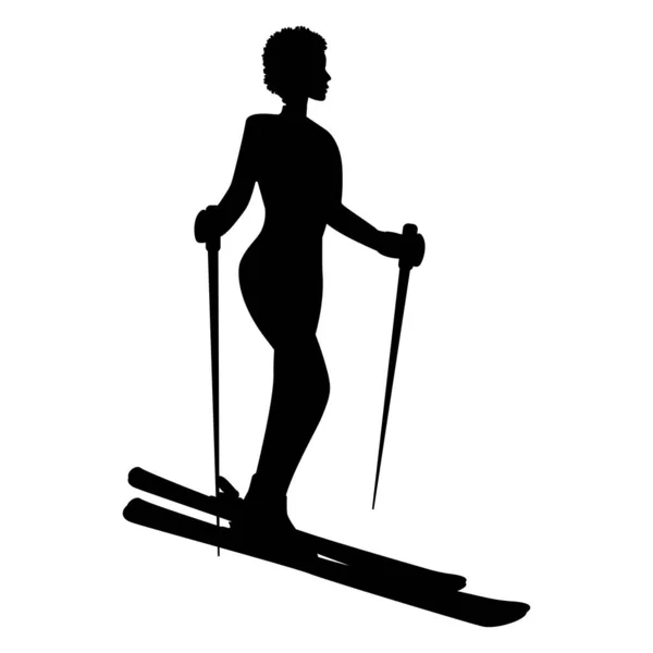 Skier Kvinde Silhuet Side View Isoleret Sort Hvid Baggrund Vektor – Stock-vektor