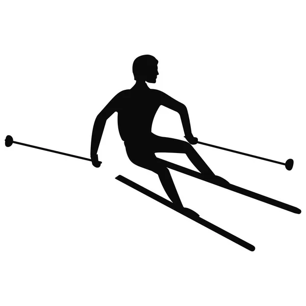 Лыжник Силуэт Спуск Высоты Вид Профиля Изолированный Черный Белом Фоне — стоковый вектор