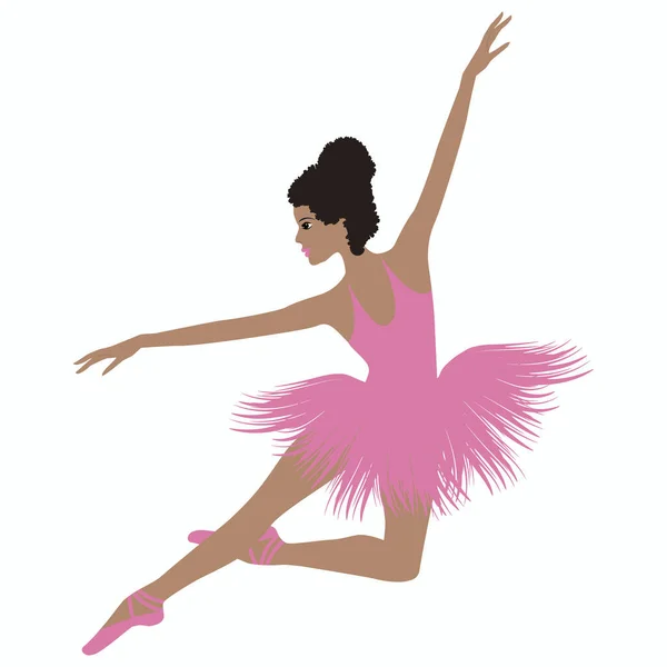Balerina Afrykańska Dziewczyna Tańcząca Różowym Balecie Wektor Aktywny Tryb Życia — Wektor stockowy