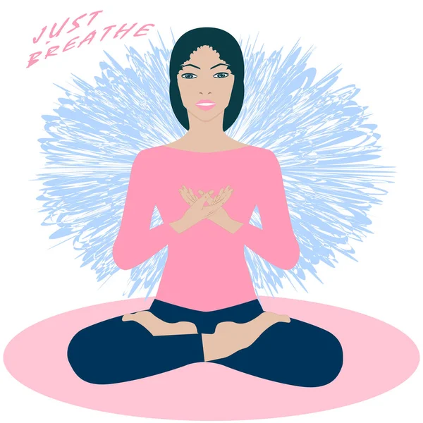 Triste Femme Assise Dans Pose Asana Brise Abstraite Respire Juste — Image vectorielle