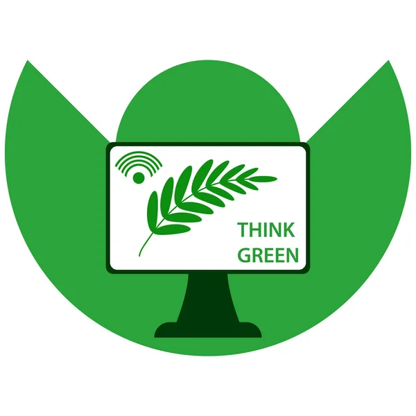 Sostenibilidad Digital Piensa Verde Computadora Rama Planta Implicaciones Ambientales Del — Vector de stock