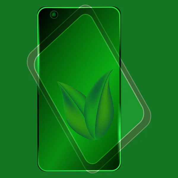 Digitale Nachhaltigkeit Tablet Smartphone Blätter Auf Grünem Hintergrund Auswirkungen Der — Stockvektor