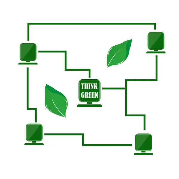 Nätverksdatorer Abstrakt Blad Miljöskyddskoncept Digital Hållbarhet Tänk Grönt — Stock vektor