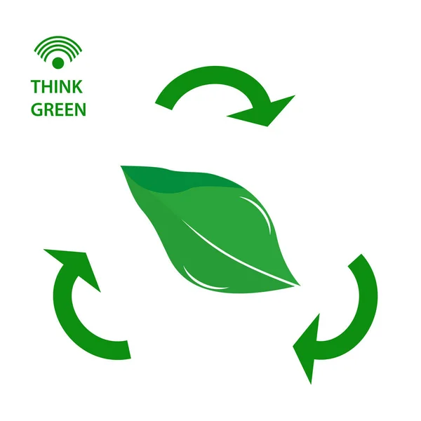 Digital Hållbarhet Tänk Grönt Återvinningssymbol Bladabstrakt Begreppet Miljöskydd — Stock vektor