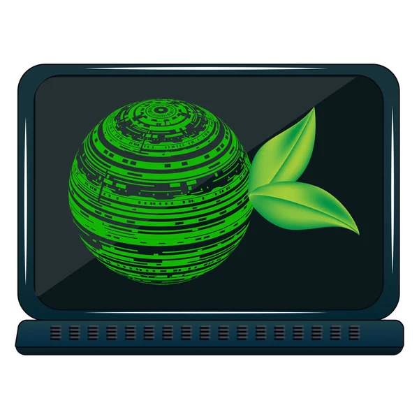 Computador Símbolo Tecnologia Folha Abstrata Conceito Protecção Ambiental Sustentabilidade Digital Gráficos Vetores