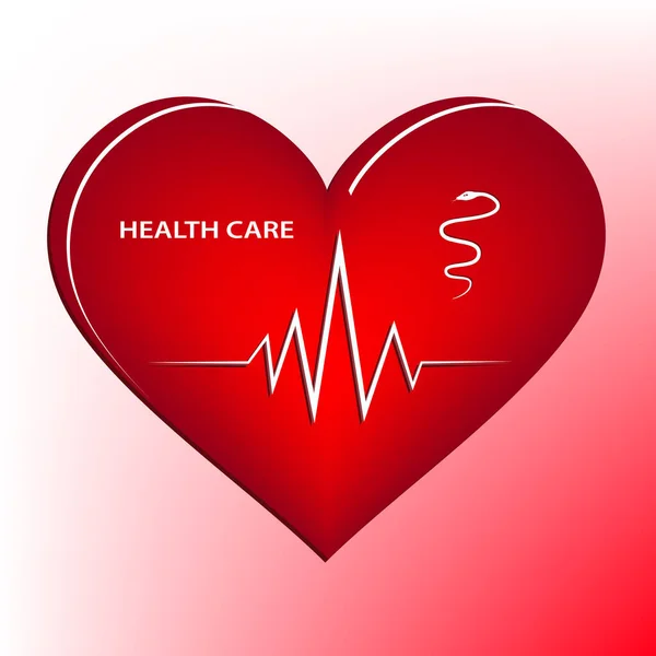 Soins Santé Coeur Rouge Symbole Serpent Graphique Fréquence Cardiaque Vecteur — Image vectorielle