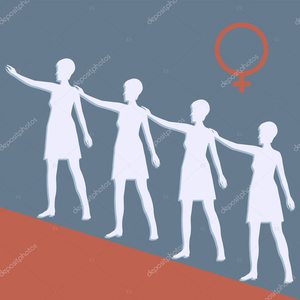 Group of women, gender sign - vector. Banner. Women's Equality Day. August, 26th.