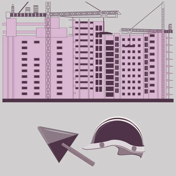 Día Del Constructor Construcción Edificios Gran Altura Llana Casco Vector — Archivo Imágenes Vectoriales