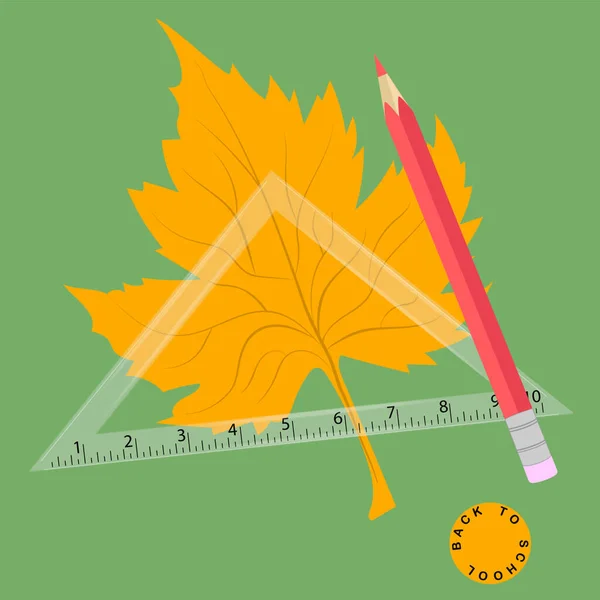 Papeterie Triangle Transparent Crayon Rouge Feuille Automne Vecteur Retourne École — Image vectorielle