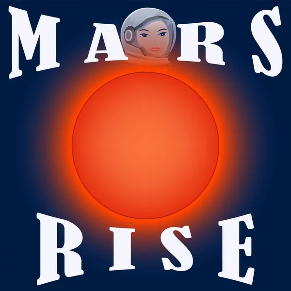 Mars Stiger Symbol Planeten Ansigtet Kvinde Astronaut Vektor Udforskning Rummet – Stock-vektor