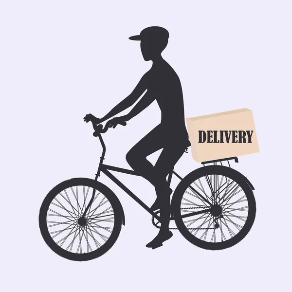 Courier Bike Oferece Pacote Preto Sobre Fundo Branco Vetor Conceito — Vetor de Stock