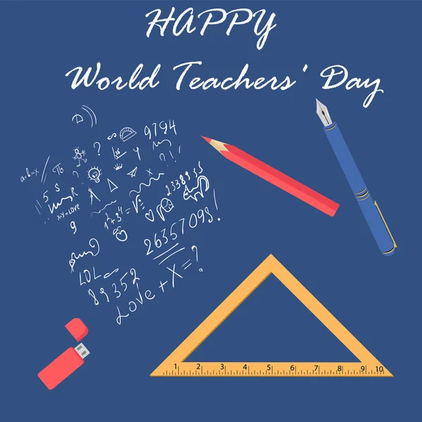 Dreieck Füllfederhalter Bleistift Flash Laufwerk Doodles Vektor Bildungskonzept Glücklicher Weltlehrertag lizenzfreie Stockvektoren