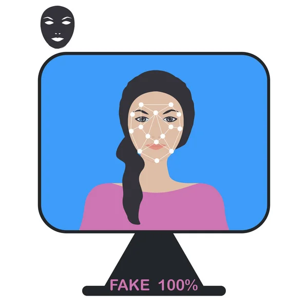 Kvindes Ansigt Skærmen Med Identifikation Prikker Maske Vektor Dybt Falsk – Stock-vektor