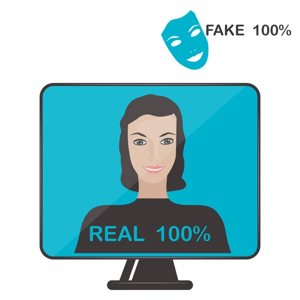 Kvindens Ansigt Skærmen Maske Vektor Dybt Falsk Forfalskning Kunstig Intelligens – Stock-vektor
