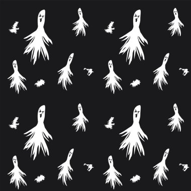 Hayaletler - siyah ve beyaz desenli - vektör. Cadılar Bayramı parti afişi