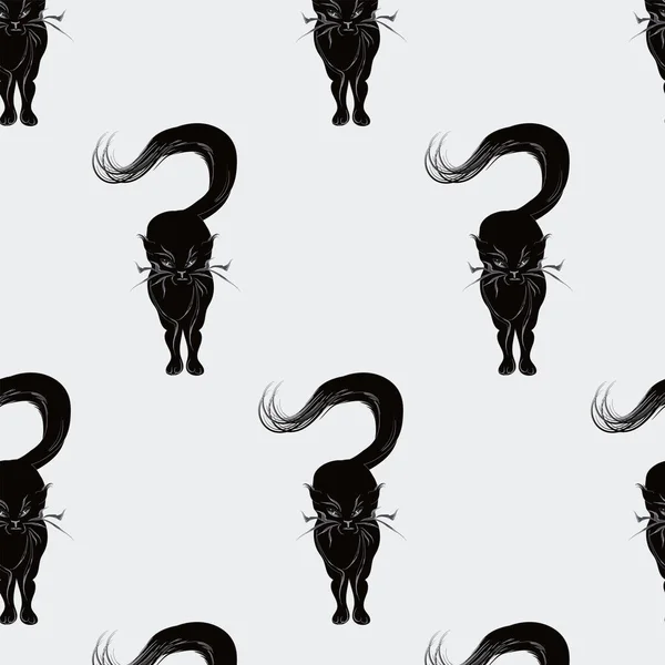 Chat Queue Duveteuse Motif Noir Blanc Vecteur Bannière Fête Halloween — Image vectorielle