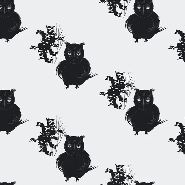 Hibou Motif Noir Blanc Vecteur Bannière Fête Halloween — Image vectorielle