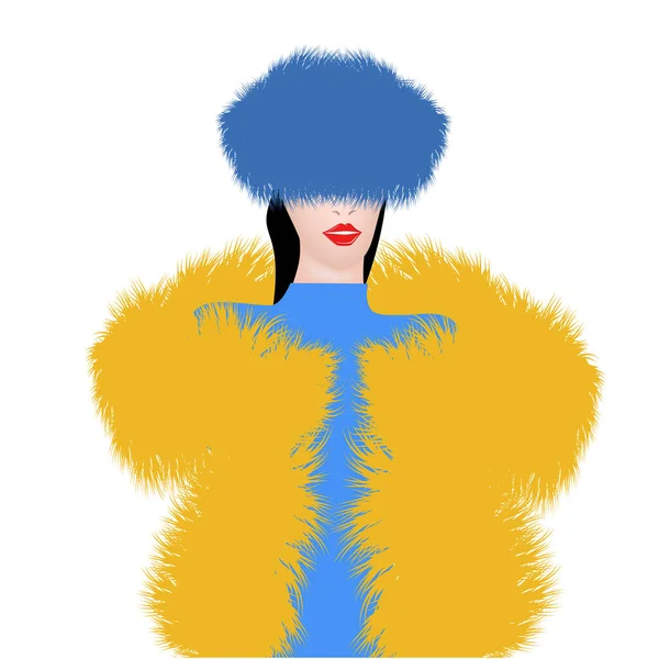 人工毛で作られたファッショナブルな毛皮のコートの女の子 ベクトル 季節の衣類 モダンなファッション 毛皮製品のサロン — ストックベクタ