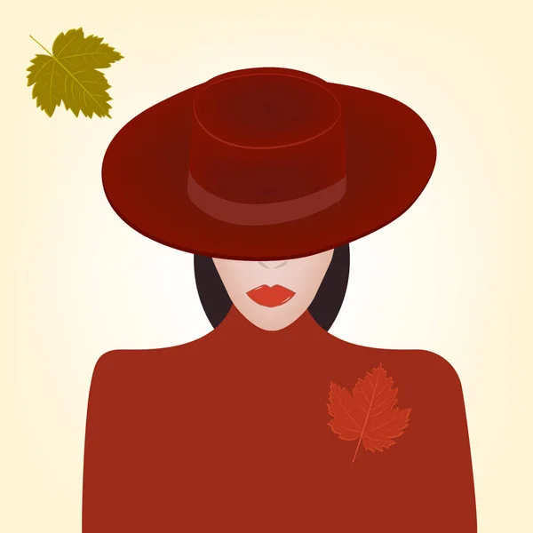 秋天的动机戴著优雅帽子的女士 Headdress — 图库矢量图片