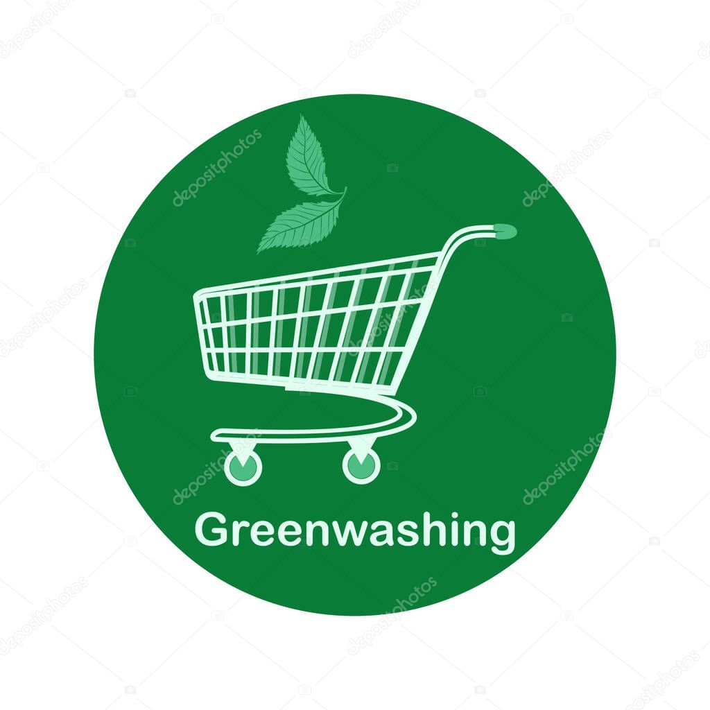 Shopping cart - vector. Quality control of environmentally friendly products. Greenwashing