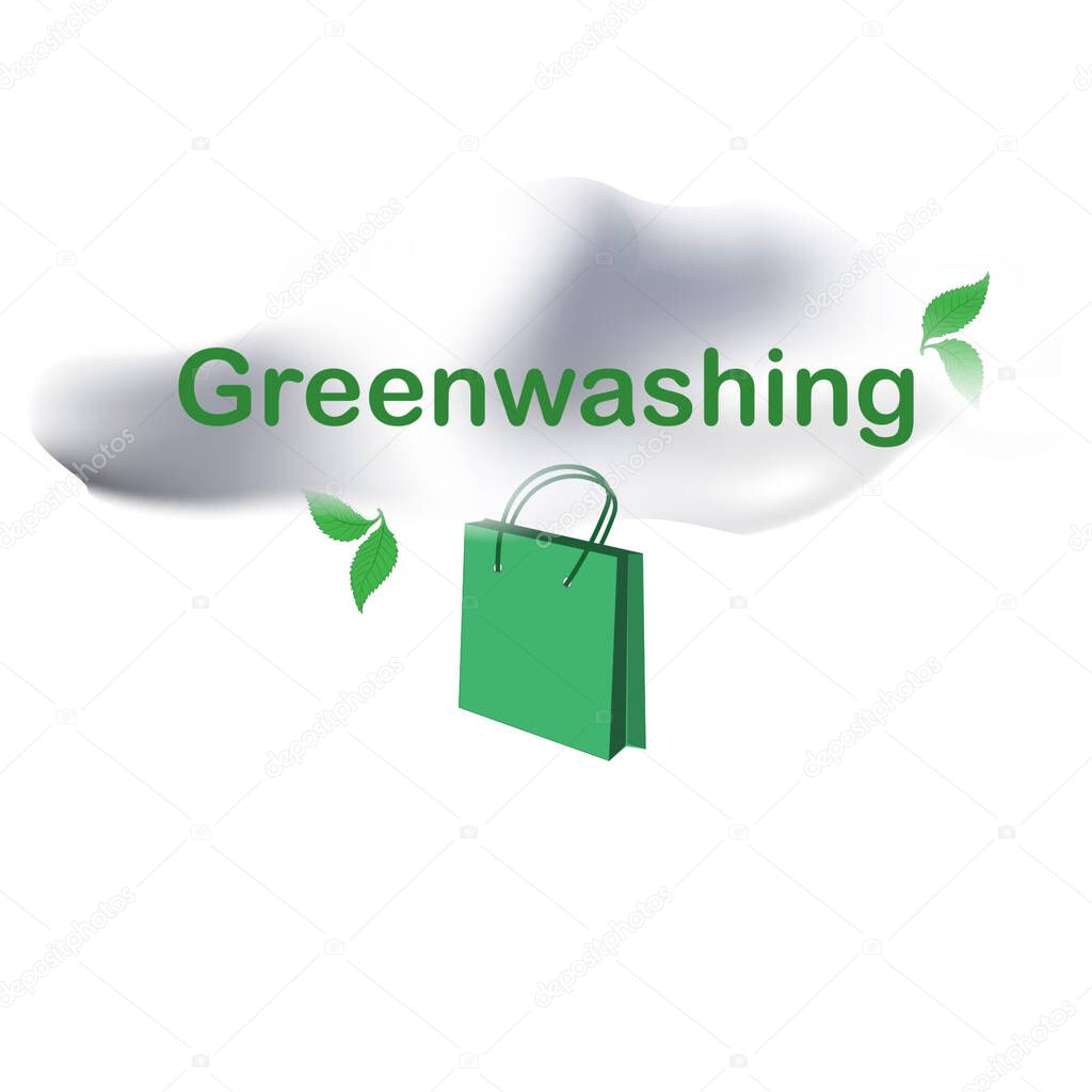 Gray, dirty cloud, shopping bag - vector. Quality control of environmentally friendly products. Greenwashing.