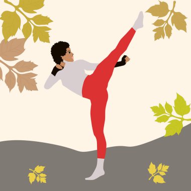 Kız boks eğitimi veriyor. Sokaklarda sonbahar sporları. Akıl sağlığı, iyileşme..