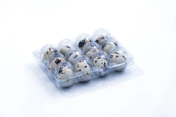 Wachteleier Plastikbehälter Gesunde Ernährung Food Fotografie Frohe Ostern Bio Produkte — Stockfoto