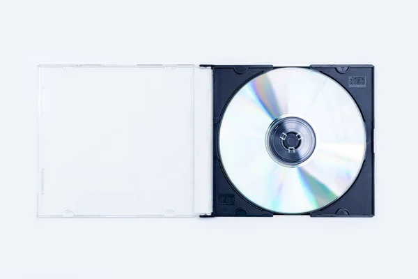 Kompakt Lemez Belül Műanyag Tok Elszigetelt Fehér Alapon — Stock Fotó