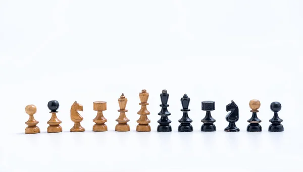 Old Chess Set Conjunto Completo Piezas Sobre Fondo Blanco Con —  Fotos de Stock