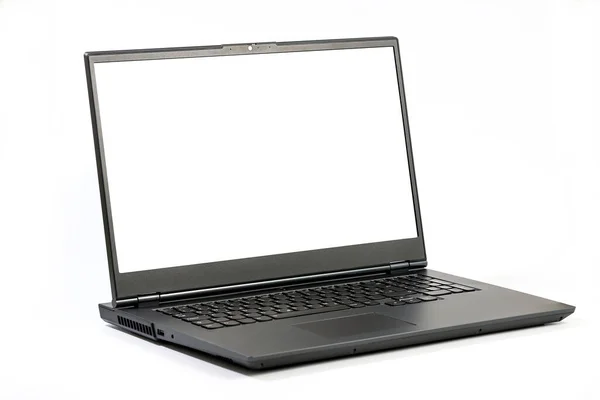Großer Offener Laptop Isoliert Auf Weißem Hintergrund Seitenansicht Mit Clipping — Stockfoto