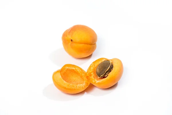 Fresh Apricot Fruits Apricot Isolated White Background Sweet Open Apricots — Stock Photo, Image