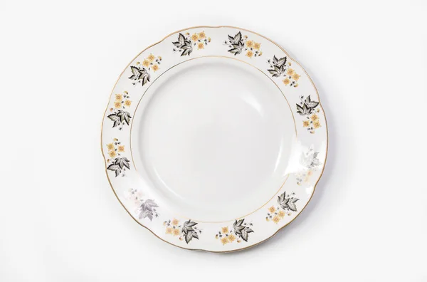 Luxury Vintage Porcelain Επιτραπέζια Σκεύη Μεγάλο Πιάτο Λευκό Φόντο Κορυφαία — Φωτογραφία Αρχείου
