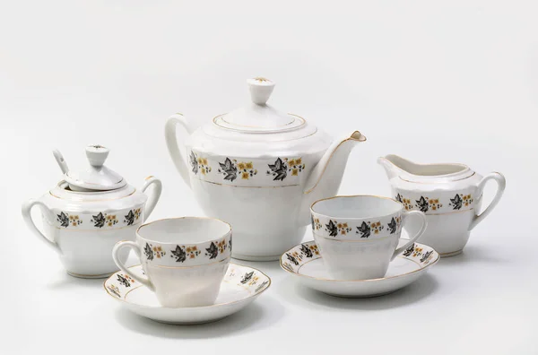Luxury Vintage Porcelana Café Chá Conjunto Utensílios Mesa Sobre Fundo — Fotografia de Stock