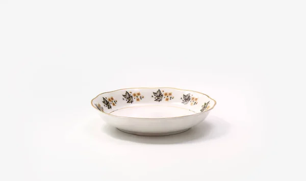 Luxury Vintage Porcelain Tableware Fruit Bowl White Background Side View — Stock Photo, Image