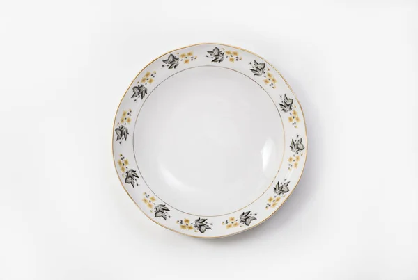 Luxury Vintage Porcelain Επιτραπέζια Σκεύη Soup Plate Λευκό Φόντο Top — Φωτογραφία Αρχείου