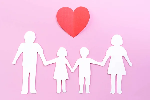 Paper Family Cut Out Bright Pink Background Paper Heart Family — Stock Photo, Image