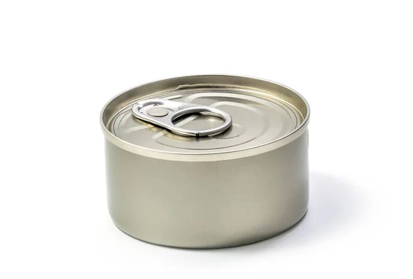 Rund Metall Kan Food Container Isolerad Vitt Med Klippning Väg — Stockfoto