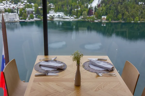 Bled, Slovenia - view on the lake from the restaurant — Stock Photo, Image