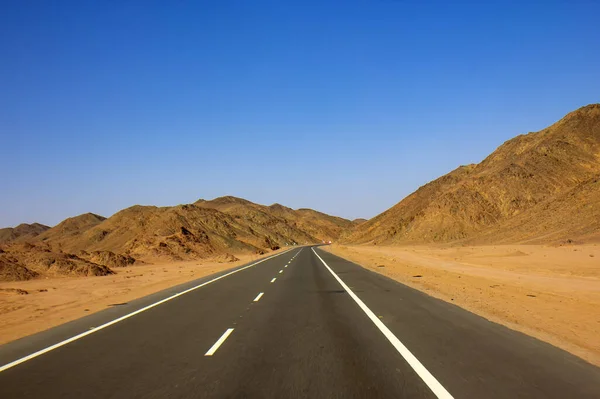 Veduta Della Strada Egitto Deserto Pietra — Foto Stock