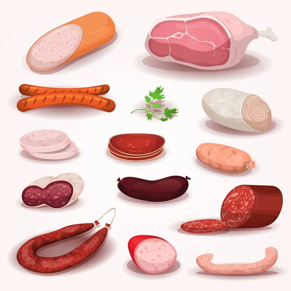 Delicatessen And Butchery Meat Set — Stock Vector