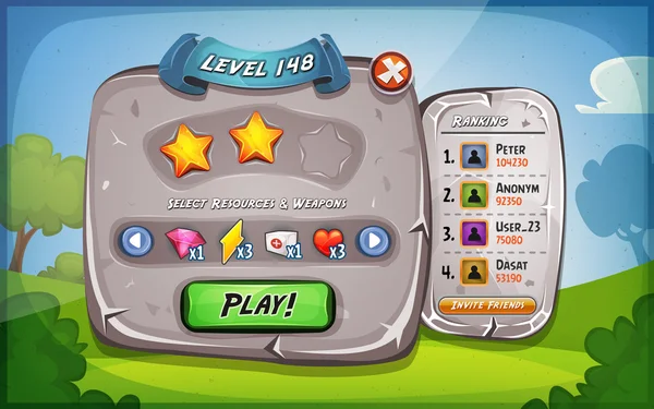 Level-Panel mit Optionen für ui Spiel — Stockvektor
