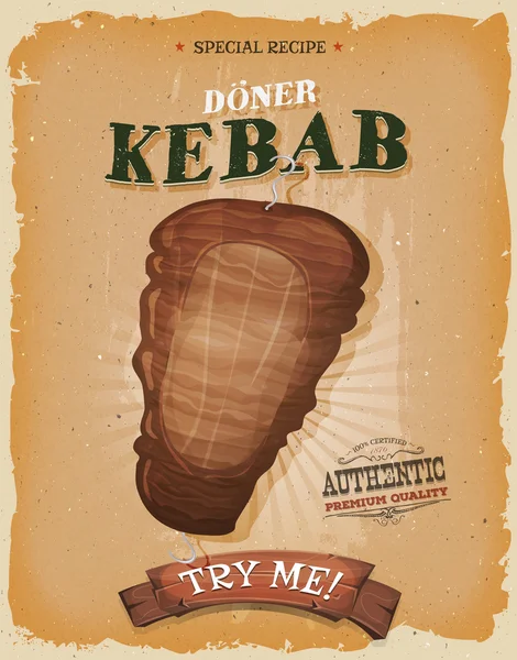 Grunge och Vintage Kebab smörgås affisch — Stock vektor