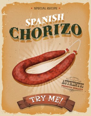 Grunge ve Vintage İspanyol Chorizo Poster