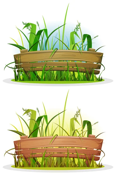 Spring Blades Of Grass With Wood Fence — Stock Vector