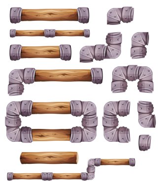 Design Stone And Wood Elements For Platform Game Ui clipart