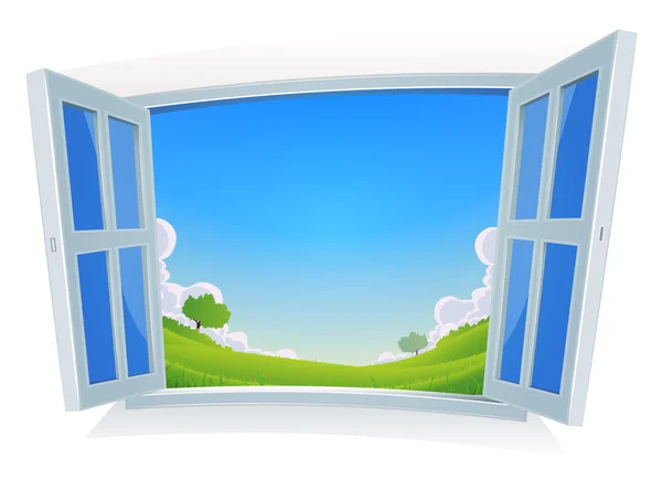 Frühlings- oder Sommerlandschaft am Fenster — Stockvektor