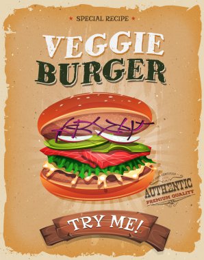 Grunge ve Vintage vejetaryen Burger Poster