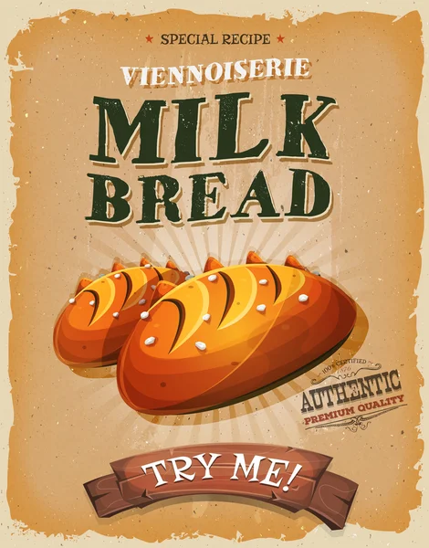 Grunge und Vintage Milchbrot Poster — Stockvektor