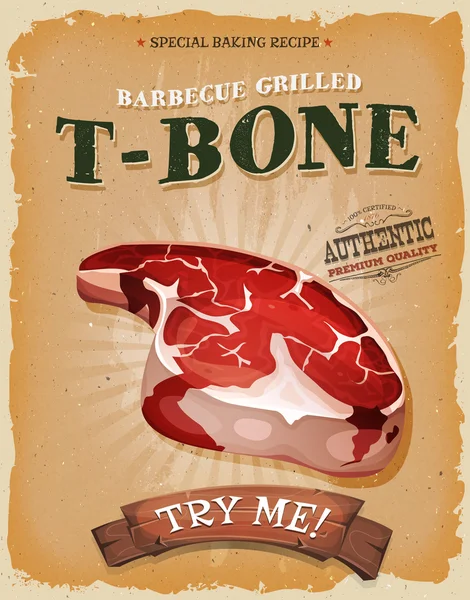 Cartel Grunge And Vintage T-Bone Steak — Vector de stock