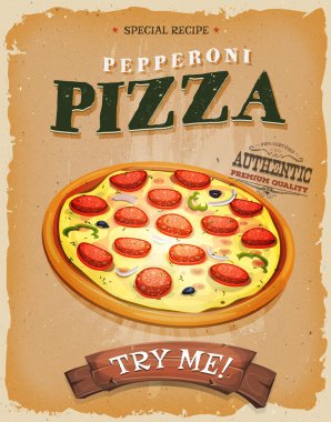 Grunge ve Vintage Pepperoni Pizza Poster